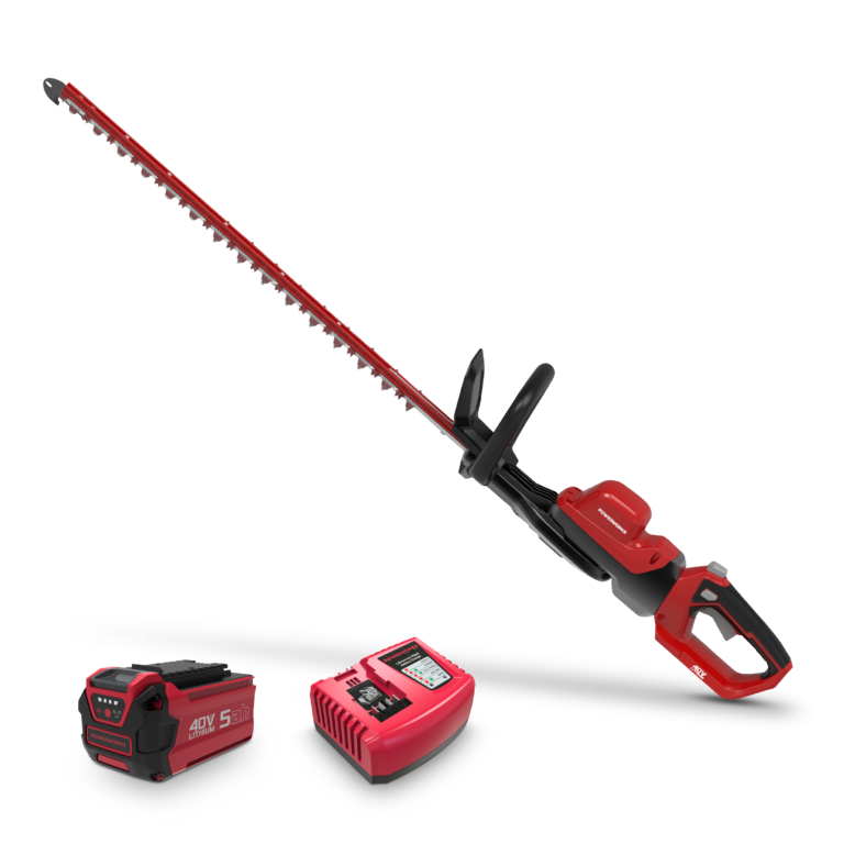 Powerworks 40V Commercial battery powered hedge trimmer with 40V 5Ah Battery and Fast Charger