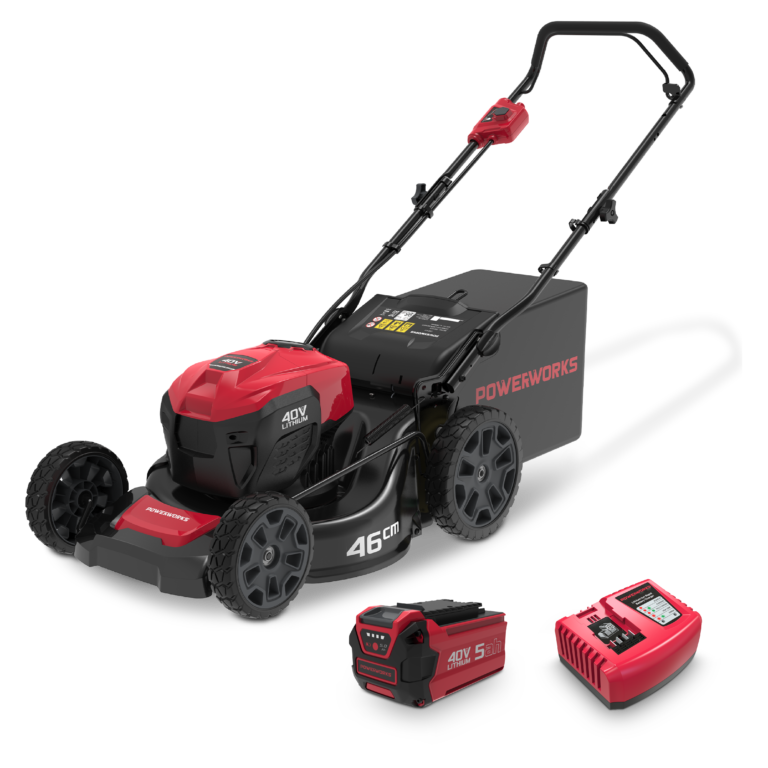 Powerworks 40V HP Battery Lawnmower Kit with 40V 5Ah battery and fast charger