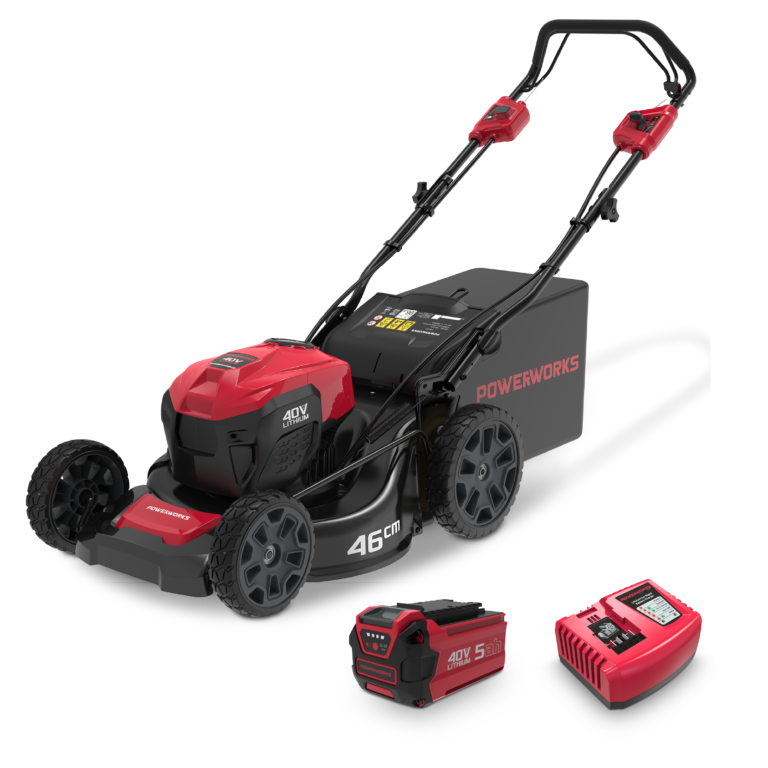 Powerworks 40V Self-propelled Lawnmower Kit with 40V 5Ah battery and fast charger